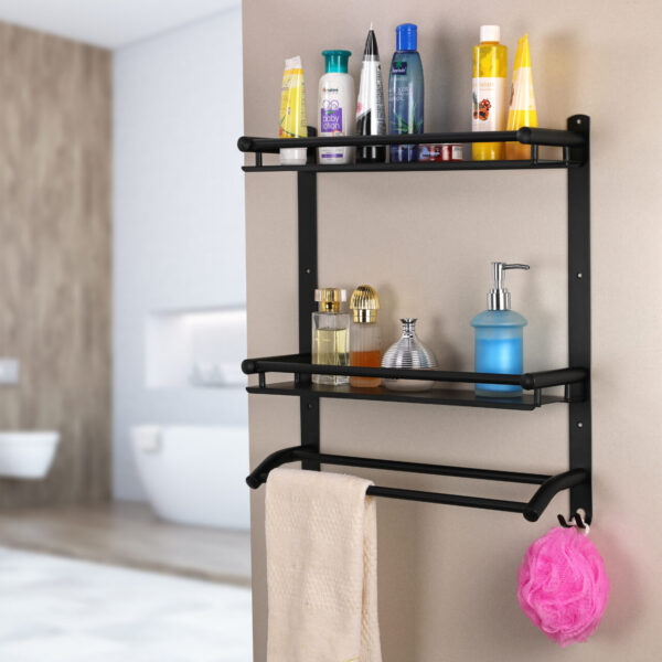 2 Layer Bathroom Shelf Matt Black