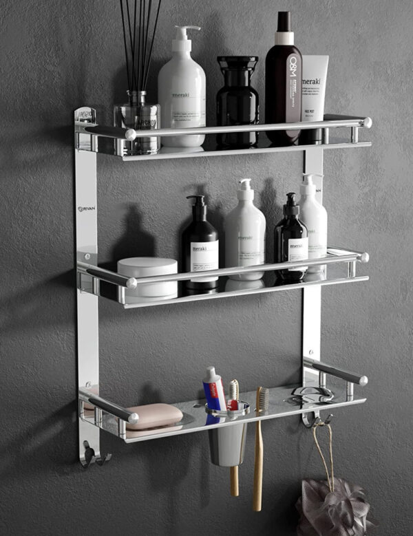 SDTBH 2 Layer 2 Shelf With Dual Soap Case, Tumbler Holder & Hooks