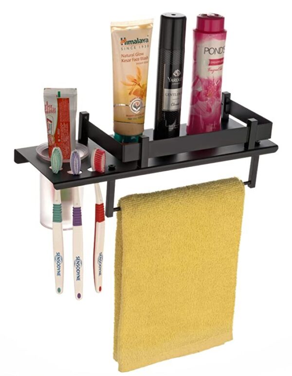 Gl 3 in 1 Shelf with Tumbler & Towel Ring Material - GI Color Matt Black